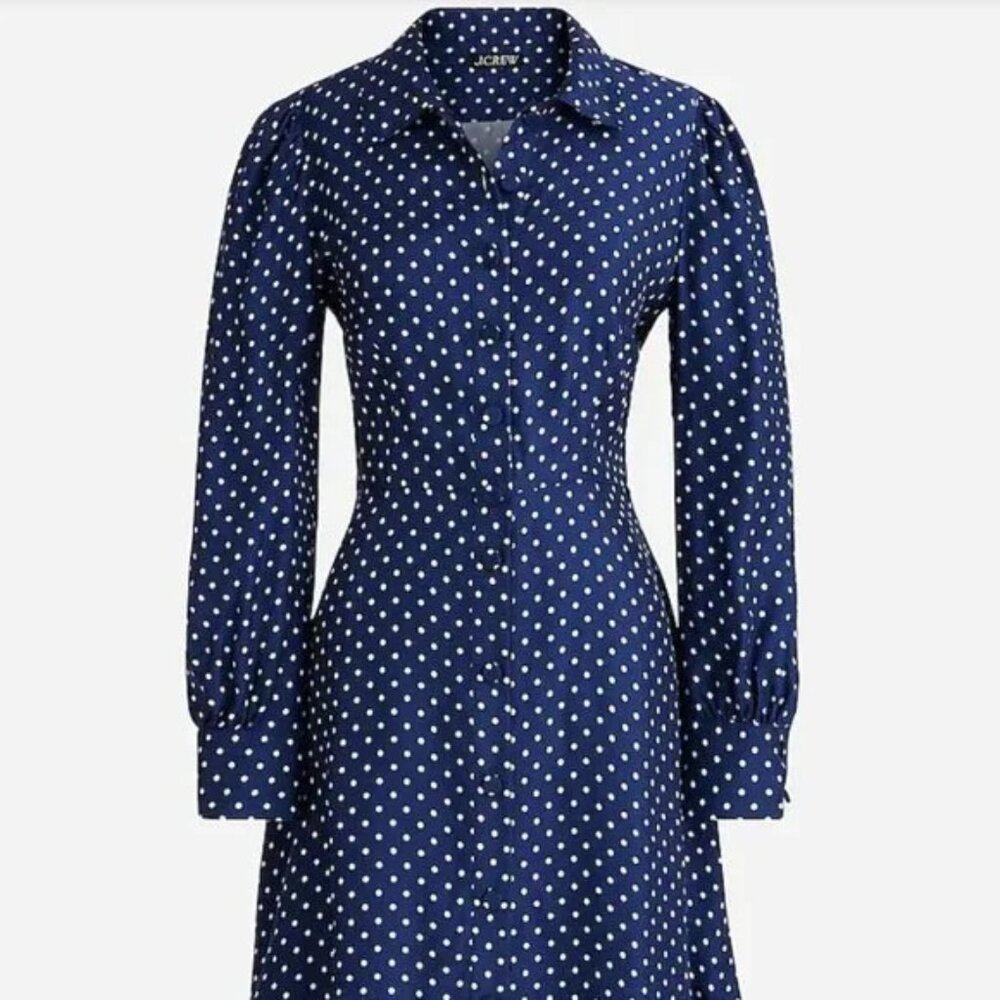 NWT J. Crew Cupro Becklow Dot Shirtdress Size 12